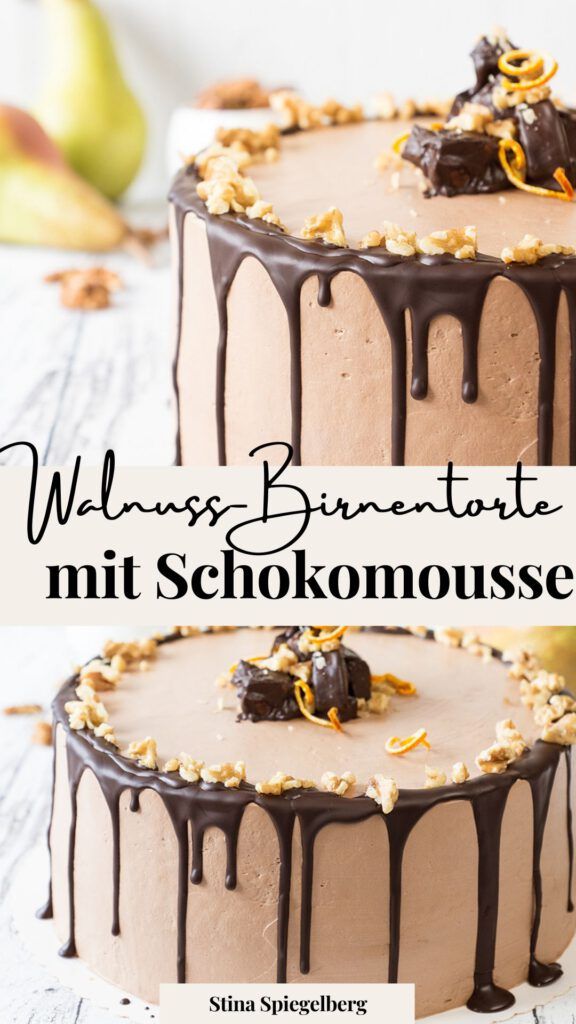 Walnuss-Birnentorte mit Schokomousse