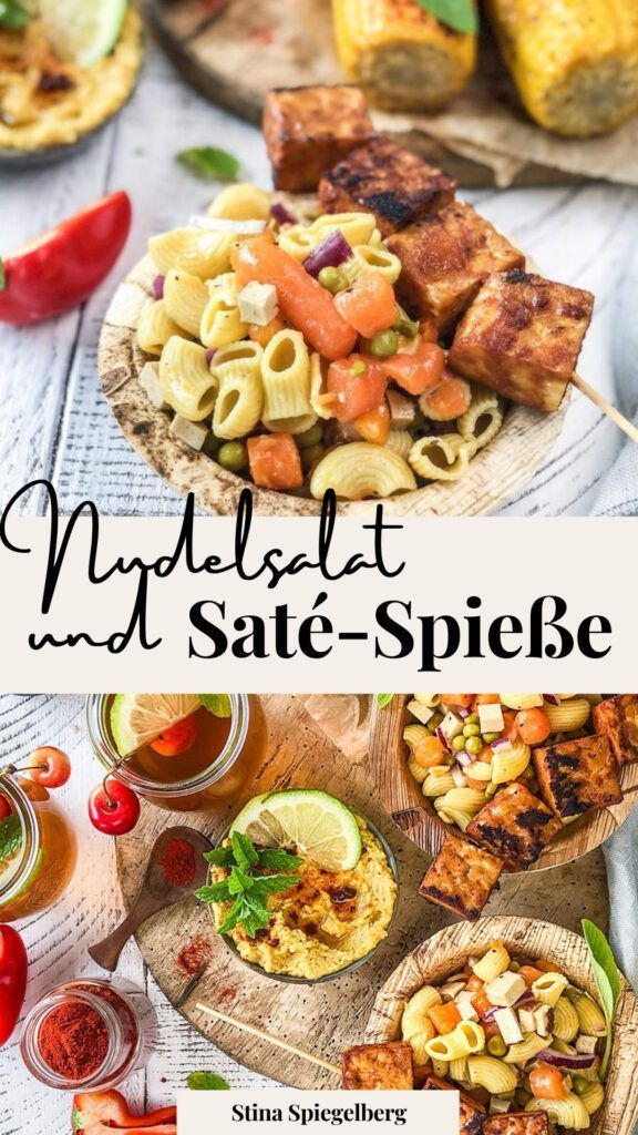 Nudelsalat und Saté-Spieße
